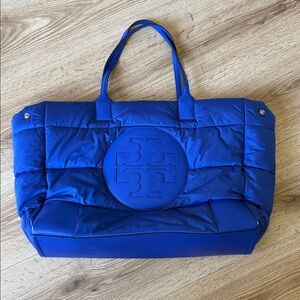 Tory Burch Royal Blue Quilted Puffer Tote